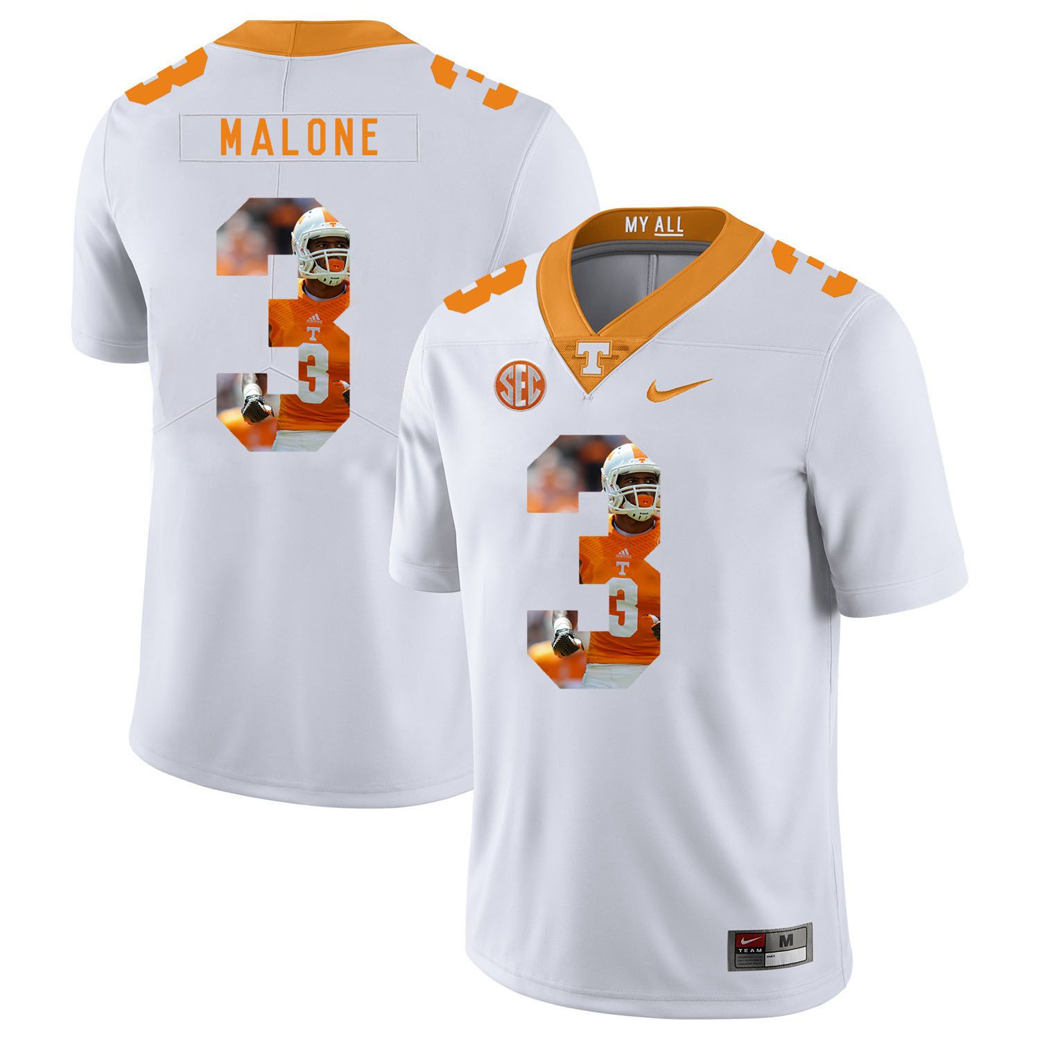 Men Tennessee Volunteers #3 Malone White Fashion Edition Customized NCAA Jerseys